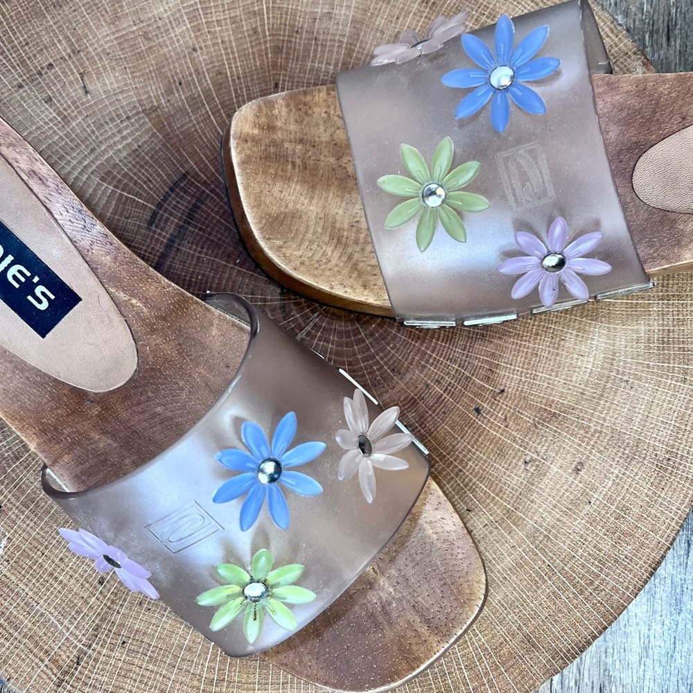 Candie’s | Vintage Flower Square Toe Slip On Wood Platform Sandals Y2K Size 5